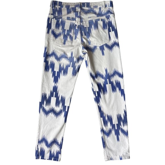 Isabel Marant Étoile Jeans Denim Lanea Trousers Pants Ikat Size 36 / 4 White Blu - Picture 9 of 11